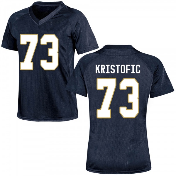 Andrew Kristofic Notre Dame Fighting Irish NCAA Women's #73 Navy Blue Game College Stitched Football Jersey FFJ2055AG